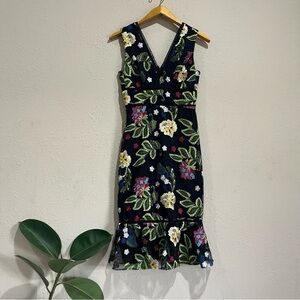 Belle Badgley Mischka Black Dress with Colorful Floral Embroidery